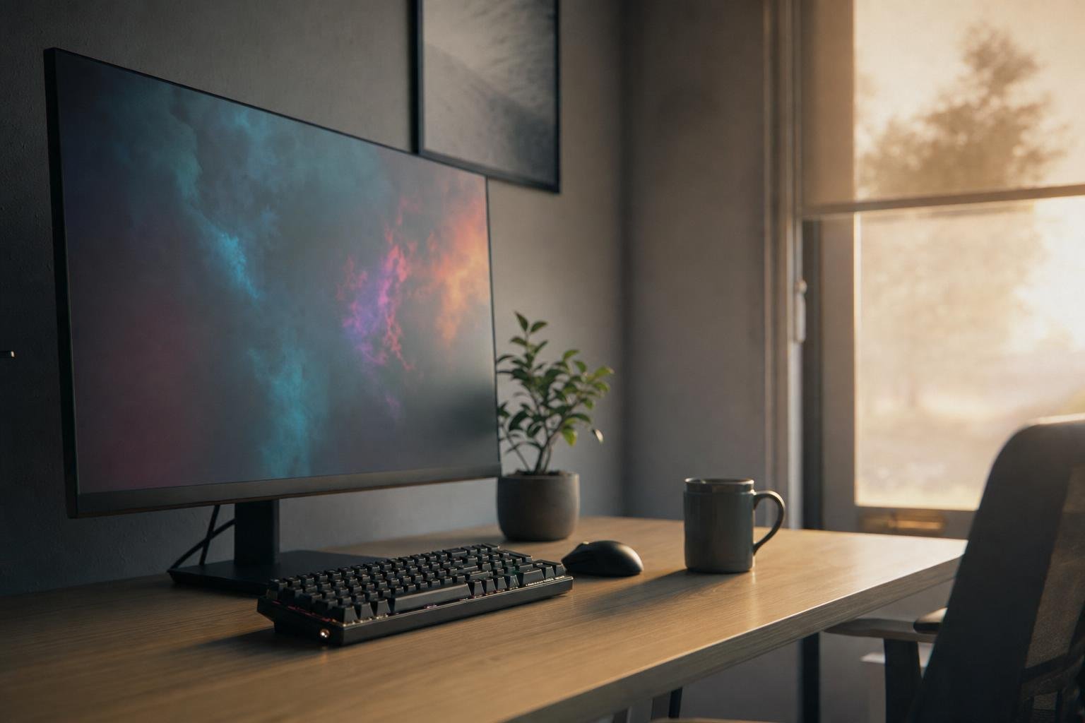 A sunlit startup workspace with a whiteboard and laptops